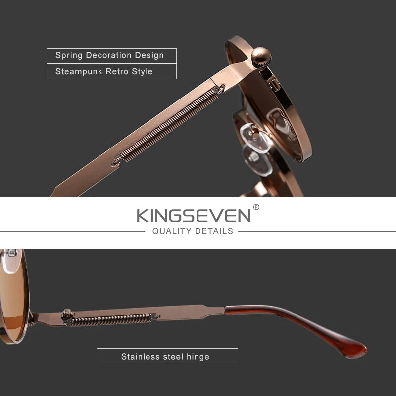 KINGSEVEN High Quality Gothic Steampunk Sunglasses Polarized Men Women Brand Designer Vintage Round Metal Frame Sun Glasses