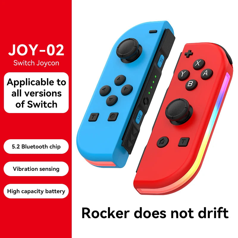 Joy 02 RGB LED 5.2 BT Switch L/R Joypad for Nintendo Switch/Lite/Oled Cons Joystick with Dual Vibration