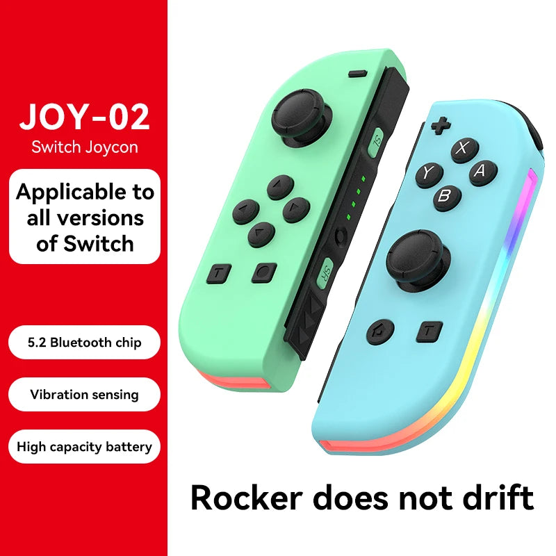 Joy 02 RGB LED 5.2 BT Switch L/R Joypad for Nintendo Switch/Lite/Oled Cons Joystick with Dual Vibration