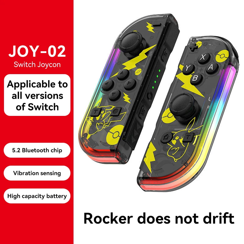 Joy 02 RGB LED 5.2 BT Switch L/R Joypad for Nintendo Switch/Lite/Oled Cons Joystick with Dual Vibration