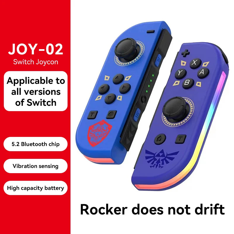 Joy 02 RGB LED 5.2 BT Switch L/R Joypad for Nintendo Switch/Lite/Oled Cons Joystick with Dual Vibration