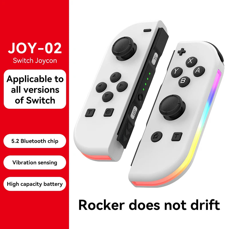 Joy 02 RGB LED 5.2 BT Switch L/R Joypad for Nintendo Switch/Lite/Oled Cons Joystick with Dual Vibration